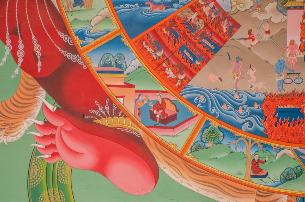 Suffering. Detail from a thangka depicting the Wheel of Life.